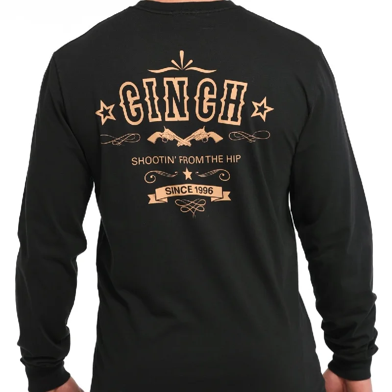 Price Slash Cinch Men's "Pistol" L/S Graphic Logo T-Shirt in Black