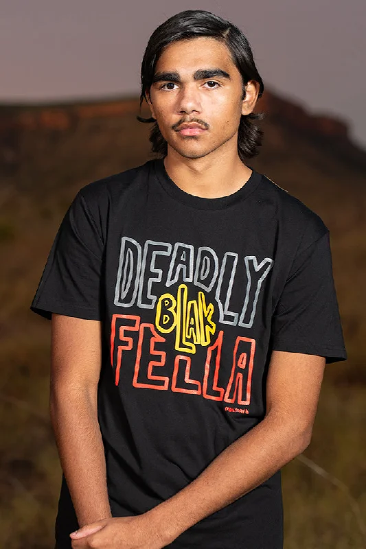 Early Access Deadly Blak-Fella Black Cotton Crew Neck Unisex T-Shirt