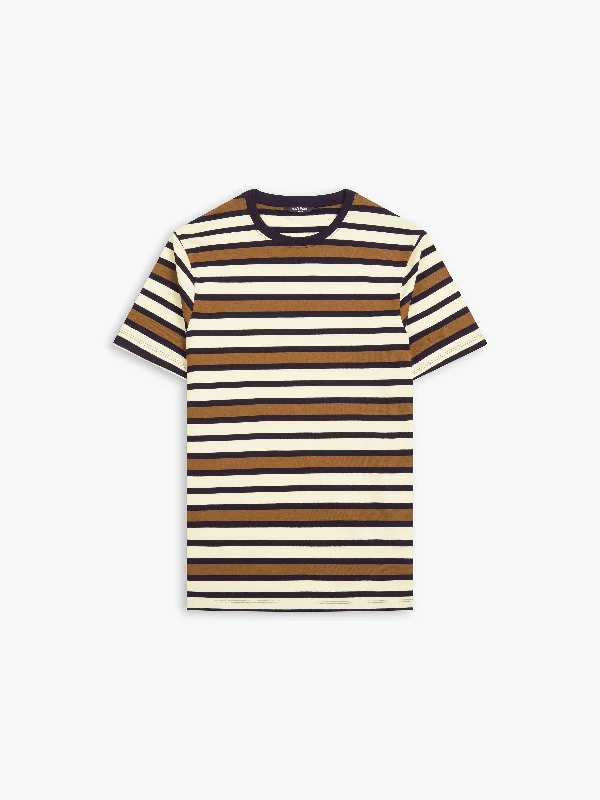 Savings Bonanza Rust Stripe Organic Cotton Crew Neck T-Shirt