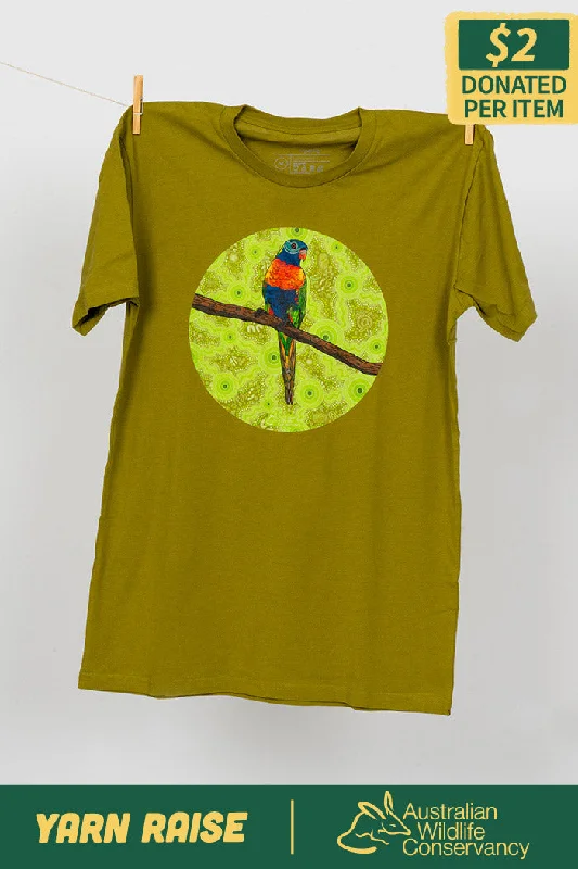 Clearance Sale Lorikeet 'Australian Wildlife Conservancy' Moss Cotton Crew Neck Unisex T-Shirt Clearance Sale Lorikeet 'Australian Wildlife Conservancy' Moss Cotton Crew Neck Unisex T-Shirt