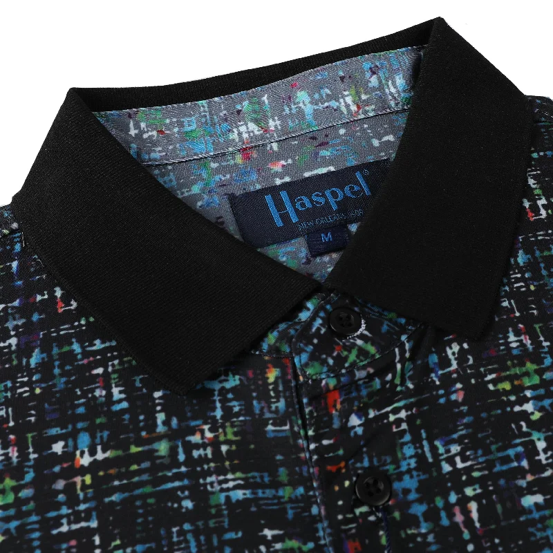 Special Discount Manchac Black Crosshatch Geometric Print Polo