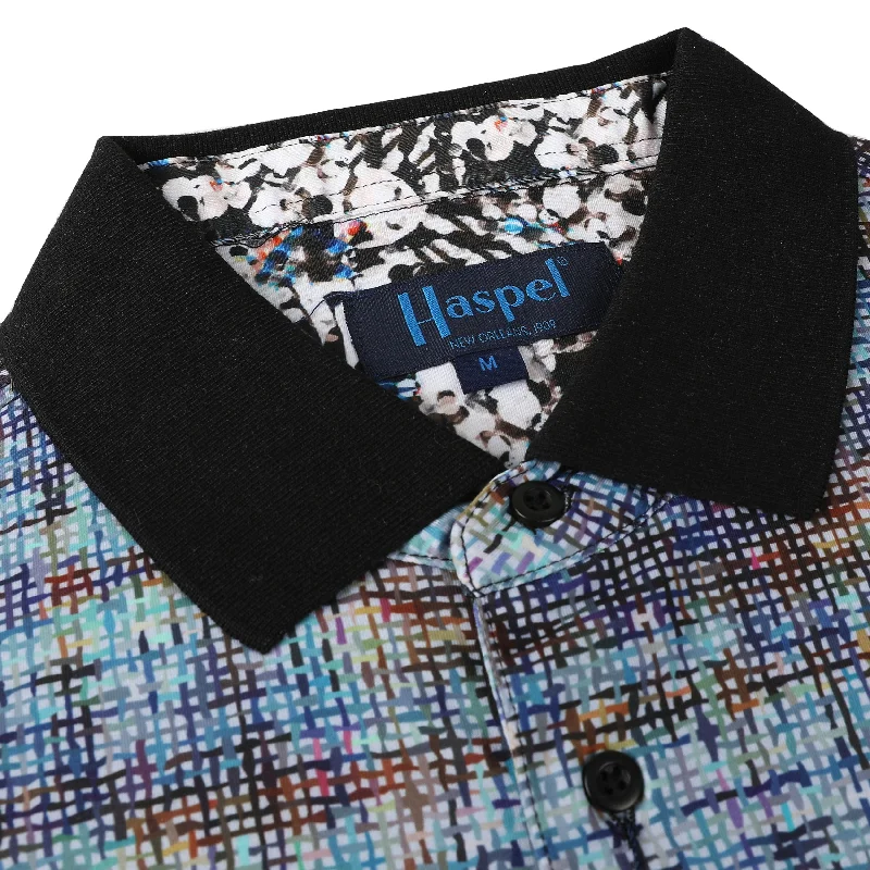 Steals and Deals Manchac Blue Crosshatch Geometric Print Polo