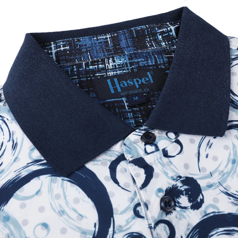 Special Price Manchac Navy Graphic Geometric Print Polo