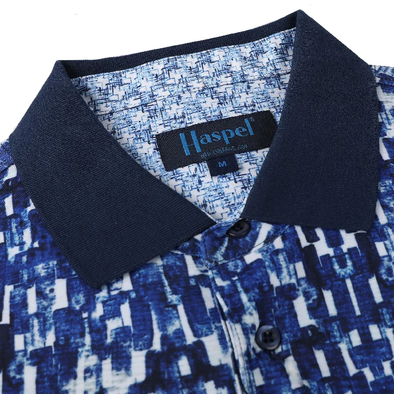 Savings Galore Manchac Royal Blue Graphic Geometric Print Stroke Polo