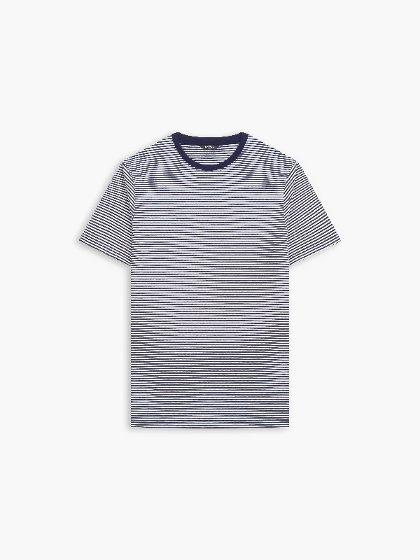 Mega Deal Navy Blue Fine Stripe Crew Neck T-Shirt