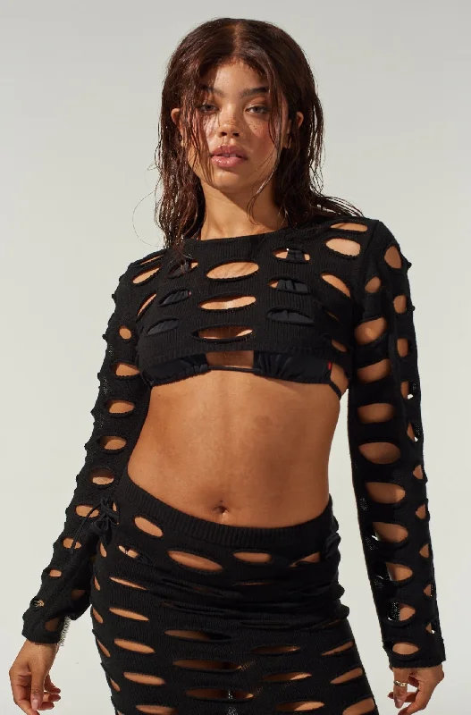 Deep Discounts Nightfall Super Cropped Open Knit Top