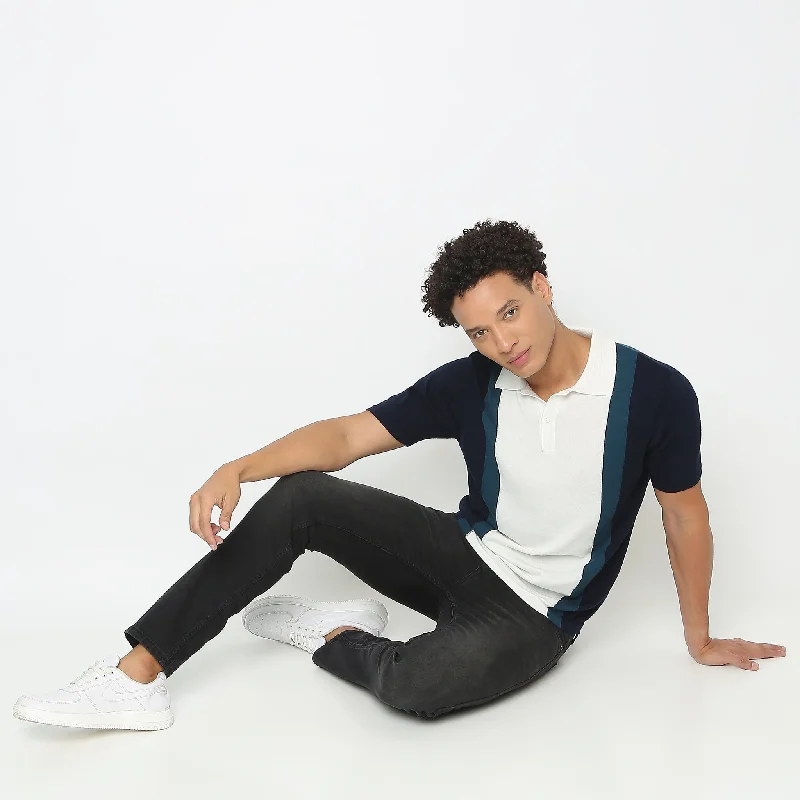 Savings Alert Hand Knit Jersey™ Modern Smart Vertical Stripes Flat Knit Regular Fit Polo T-Shirt