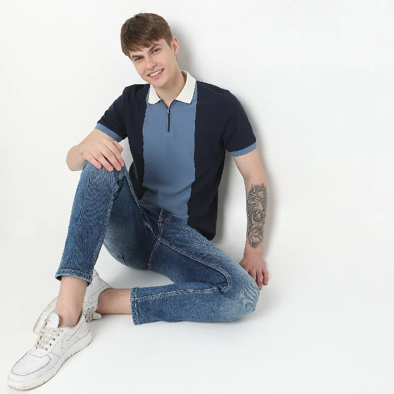 Lowest Price Weekend Polo™ - Exclusive Vertical Stripes Zip Neck Regular Fit Polo T-Shirt