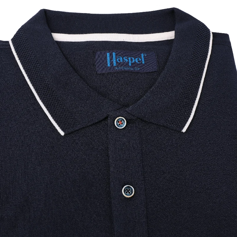 Price Reduction Sorrento Navy Fine Ribbed Light Weight Polo
