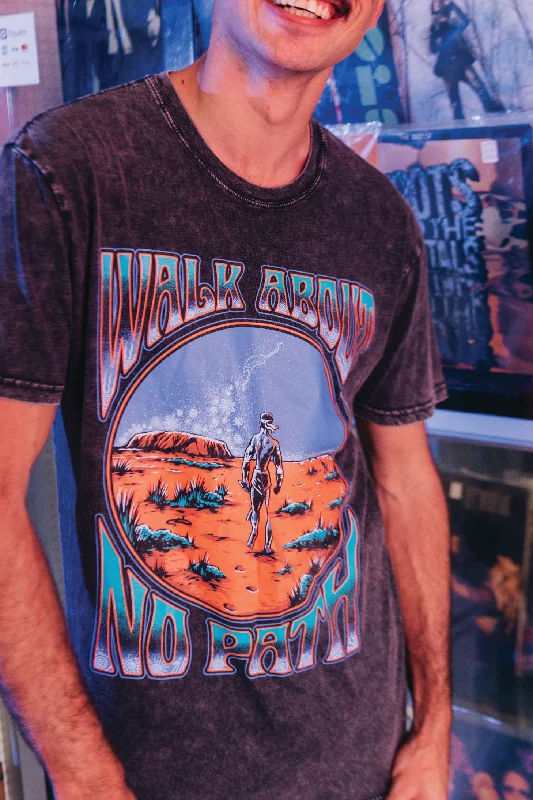 Hurry Up Walkabout No Path Black Stone Wash Cotton Crew Neck Unisex T-Shirt